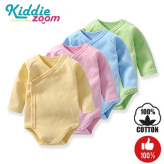 Kiddiezoom ชุดจั๊มสูทรอมเปอร์แขนยาว ผ้าฝ้าย ทรงสามเหลี่ยม กันสิ่งสกปรก สีพื้น แฟชั่นฤดูหนาว สําหรับเด็กทารกแรกเกิด 4 ชิ้น