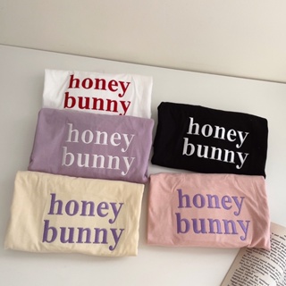 S219 เสื้อยืด oversize ผ้าคอตตอน สไตล์มินิมอล ปัก honey bunny