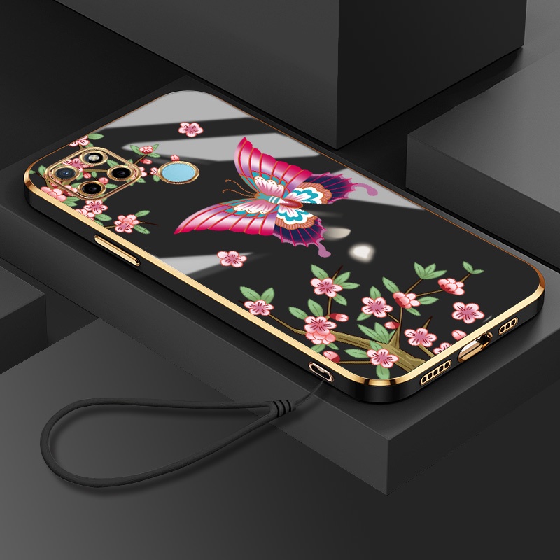 ปลอกRealme RMX3269 RMX3261 RMX3263 RMX3231 RMX2189 RMX3191 RMX3195 RMX2185 ผีเสื้อและดอกไม้รูปแบบเคส
