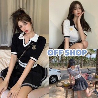 OFF SHOP พร้อมส่ง (OFF-T025) เสื้อไหมพรมแขนสั้นคอปก นักเรียนเกาหลีมากแม่  -C