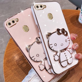 เคสโทรศัพท์มือถือ แบบนิ่ม ลายการ์ตูนคิตตี้ มีกระจกแต่งหน้า อเนกประสงค์ สําหรับ OPPO A7 A5S A12 A11K F9 Pro A7X A12E A5 A3S A57 A17 A15 A15S A53 A32