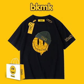 Bkmk เสื้อยืด แขนสั้น ผ้าฝ้าย ทรงหลวม สไตล์อเมริกัน สตรีท แฟชั่นสําหรับผู้ชาย คู่รัก