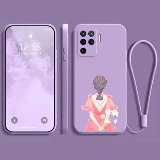 เคส Oppo A94 เคส สาวสวย การ์ตูน ซิลิโคนเหลว เคสโทรศัพท์ นิ่ม + สายคล้องโทรศัพท์มือถือ