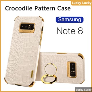 เคส Samsung Note 8 นุ่ม ลายจระเข้ ที่วางแหวนนิ้ว ฝาครอบ PU กล้องปกป้องเต็มรูปแบบ ชุบทอง บาง ความรู้สึกที่ยอดเยี่ยม ป้องกันลายนิ้วมือ ซับในกระจายความร้อน Note 9 10 Plus Lite 20 Ultra