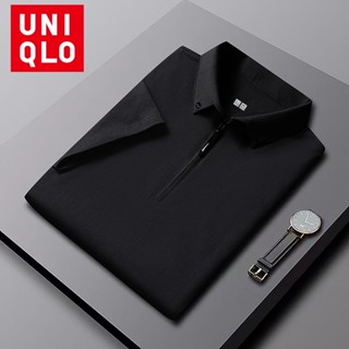 Uniqlo เสื้อโปโล แขนสั้น คอปก ผ้าเรยอน แบบบาง ระบายอากาศ สวมใส่สบาย สีพื้น สไตล์นักธุรกิจ สําหรับผู้ชาย