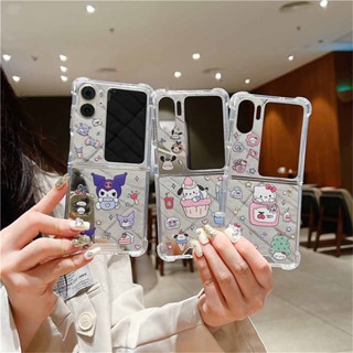 OPPO Find N2 Flip เคสฝาพับ การ์ตูนน่ารัก Hello Kitty Sanrio Pochacco Kuromi กระจกมุม เคสป้องกัน สําหรับเด็ก เด็กผู้หญิง