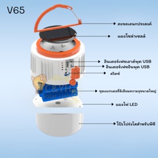 สว่างกว่าเดิม ไฟฉุกเฉินพกพา V65  ledหลอดไฟ LED  แบบชาร์จไฟได้โคมไฟแขวนกลางแจ้งแบบแขวนกลางแจ้งไฟถนนแผงลอยไฟดับไฟฉุกเฉิน