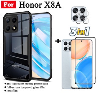 3in1 Honor X8A เคสโทรศัพท์มือถือ กันตก + ฟิล์มกระจกนิรภัย X8 A X 8A + ฟิล์มเลนส์