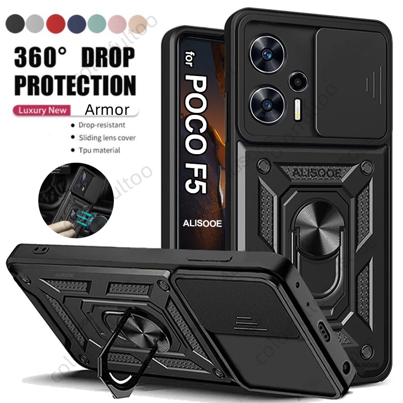 สําหรับ Xiaomi Poco F6 F5 Pro F6Pro F5Pro F4 GT F4GT F3 PocoF4 PocoF5 PocoF6 5G เกราะกันกระแทกปลอกรถแหวนแม่เหล็กฝาครอบ Push ดึงกล้องปกป้องเชลล์เคสโทรศัพท์ปลอก