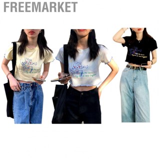 Freemarket T Shirt  Round Neck Women Top  Fit Short Sleeve Printed Breathable  for Shopping