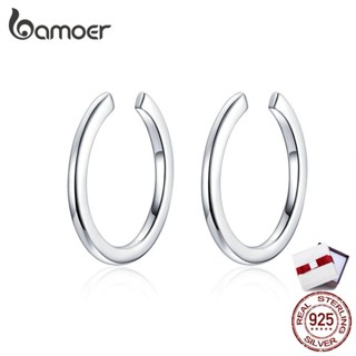 BAMOER Simple Circle Clip Earrings 925 Sterling Silver For Women And Men SCE647