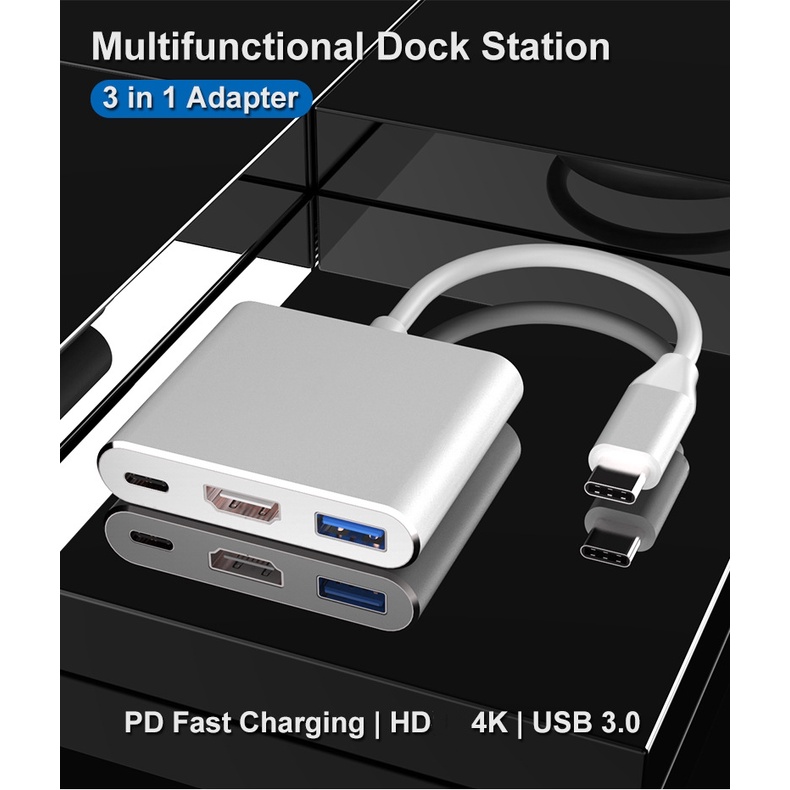 USB C 3.0 3 ใน 1 HUB Type-c ถึง HDMI CDocking Station ชาร์จ 4K อะแดปเตอร์ Splitter สําหรับ MacBook A