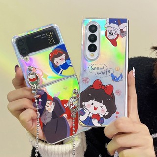 เคสโทรศัพท์มือถือแบบแข็ง ใส ฝาพับ ลายการ์ตูนเจ้าหญิง แม่มด สโนว์ไวท์ พร้อมสายสะพายยาว สําหรับ Samsung Galaxy Z Flip 4 3 2 1 5G Flip3 Z Fold 4 3 2 Fold3