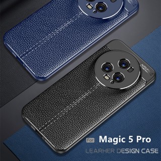 สําหรับ Honor Magic 5 5 Pro เคส ELVEV นิ่ม TPU ลิ้นจี่ หนัง ความร้อน การออกแบบ ป้องกันลายนิ้วมือ ป้องกันกล้อง