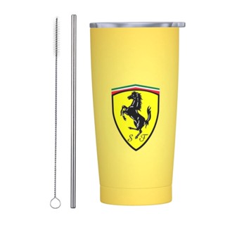 Ferrari แก้วกาแฟสเตนเลส 20 ออนซ์ พร้อมฝาปิด และหลอดดูด สองชั้น สุญญากาศ แก้วกาแฟ นํากลับมาใช้ใหม่ได้ ถ้วยความร้อน เดินทาง