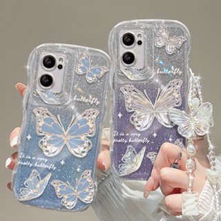 เคส OPPO Reno8T 5G Reno8Z 7Z  โทรศัพท์มือถือนิ่ม ลายผีเสื้อ หรูหรา พร้อมสายคล้องมือ สําหรับ Reno7Pro Reno5 Reno6 FindX5Pro