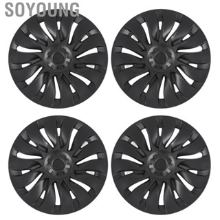 Soyoung 4 Pcs 19 Inch Wheel Hub Cap Matte Black Automobile Wheel Hub Fully Wrap Rim Protector for Tesla Model Y 2020 2021 2022 2023