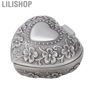 Lilishop Heart Shaped Jewelry Box  Flower Carving Pattern Metal Jewelry Storage Box  for Jewelry Storage