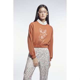 ESP สเวตเชิ้ตแต่งลายเฟรนช์ชี่ ผู้หญิง สีน้ำตาล | Frenchie Print Sweatshirt | 5955