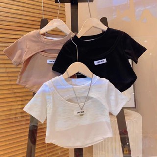 พร้อมส่ง เสื้อยืดแขนสั้นลําลอง ผ้าฝ้าย แฟชั่นฤดูร้อน สไตล์เกาหลี และญี่ปุ่น สําหรับเด็กผู้หญิง