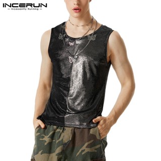 Incerun เสื้อกล้ามถัก คอกลม แขนกุด สไตล์วินเทจ สําหรับผู้ชาย