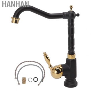 Hanhan Single Handle Bathroom Faucet  European Style Leak Proof Black Gold Single Hole Bathroom Faucet  for Home Use