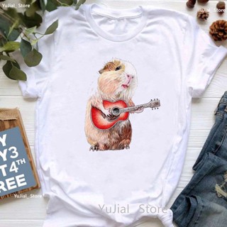 เสื้อยืด พิมพ์ลาย Capybara Play The Guitar แฟชั่นฤดูร้อน สําหรับผู้หญิง 2023