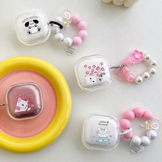 เคสหูฟัง TPU นิ่ม แบบใส ลายดอกไม้ สุนัข แมวน่ารัก พร้อมพวงกุญแจ สําหรับ Samsung Galaxy Buds Pro Buds 2 Pro