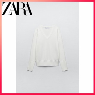 Zara ใหม่ เสื้อกันหนาว แขนยาว คอวี สําหรับผู้หญิง