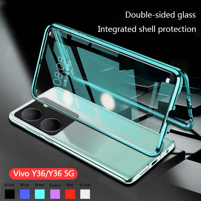 เคสโทรศัพท์มือถือกระจกนิรภัย แบบแข็ง ฝาพับโลหะใส 360 องศา กันกระแทก สําหรับ Vivo Y27S Y 27S Y36 Y 36 Y22 Y22S VivoY36 4G 5G