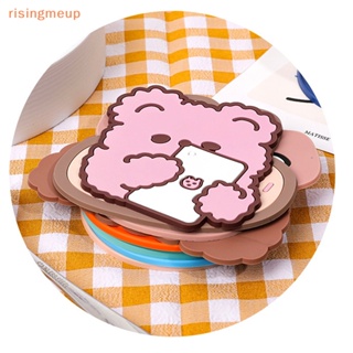 [risingmeup] แผ่นรองแก้ว ซิลิโคน ลายการ์ตูนสัตว์ อุปกรณ์เสริม สําหรับห้องครัว