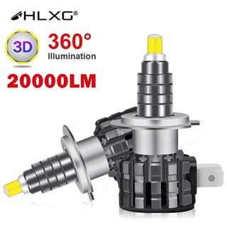 【รับประกันฟรี】HLXG 1 คู่ ไฟหน้า 360 H7 LED Canbus H4 H1 H8 H9 H11 9005 9006 H11 HB4 HB3 เทอร์โบ 6000K สีขาว 20000LM