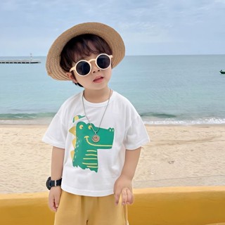 พร้อมส่ง เสื้อยืดแขนสั้น ผ้าฝ้ายแท้ ขนาดเล็ก แฟชั่นฤดูร้อน สําหรับเด็กผู้ชาย