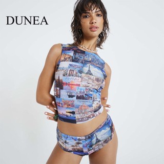 Dunea ชุดเสื้อกล้าม กางเกงขาสั้น พิมพ์ลาย เซ็กซี่ ชายหาด ฤดูร้อน สําหรับผู้หญิง