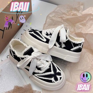 IBAII. รองเท้าผ้าใบ เวอร์ชั่นเกาหลี เฉพาะ ดีไซน์ดั้งเดิม รองเท้าผ้าใบสีขาวพื้นหนาทุกคู่