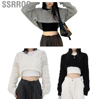 Ssrroo Short Hollow Knit Top  Excellent Elasticity Polyester Fiber Short Hollow Knitwear Long Sleeve  for Work