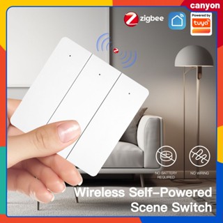 Tuya Zigbee Wireless Smart Self Power Scene Switch ไม่มีแบตเตอรี่ ไม่ต้องเดินสาย แอป/ปุ่มควบคุม เครื่องกำเนิดพลังงานจลน์ในตัว หุบเขาเชื่อมโยงฉากอัจฉริยะ