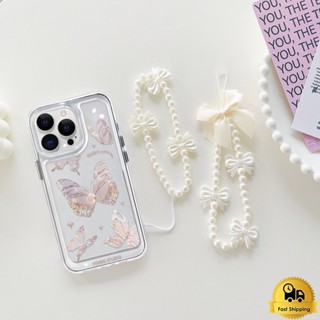 เคสโทรศัพท์ กับ เชือกเส้นเล็ก สำหรับไอโฟน ประดับลูกปัด โบว์ สายคล้องโทรศัพท์ for iphone 7 8 XR 11 12 13 14 pro max plus