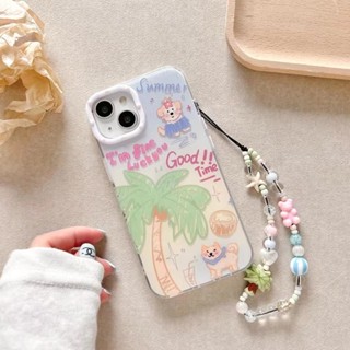 เคสโทรศัพท์มือถือ กันลื่น ลายต้นมะพร้าวน่ารัก พร้อมสร้อยข้อมือ สําหรับ iPhone 14Pro Max 14Pro iPhone 14 iPhone13 Pro iPhone 13Pro Max iPhone12 Pro Max 12 Pro 12 iPhone 11