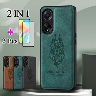 2 IN 1 เคสโทรศัพท์มือถือหนังแกะ เซรามิก ทรงโค้ง พร้อมฟิล์มกันรอยหน้าจอ สําหรับ OPPO A98 5G