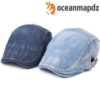 OCEANMAPDZ หมวกเบเร่ต์ยีนลําลอง ส้นแบน สีพื้น สไตล์เรโทร สําหรับเล่นกอล์ฟ