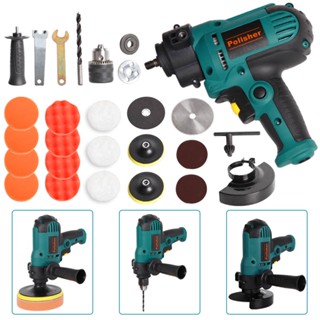 Multipurpose Polishing Machine 220V 700W, Car Polisher, Angle Grinder, Electric Drill, 3 Functions in 1 Machine, Variable Speeds with 600-3700RPM, 125MM Buffing Pads Waxing Set