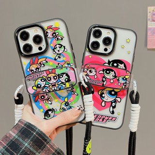 เคสโทรศัพท์มือถือ Tpu นิ่ม แบบใส ป้องกัน ลายการ์ตูน The Powerpuff Girls พร้อมสายคล้อง สําหรับ iPhone 14 13 12 11 Pro Max