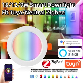 โคมไฟดาวน์ไลท์อัจฉริยะ LED RGB CW ควบคุมด้วยเสียง 15 12 10 9W ZigBee สําหรับ Philips Hue Smar Things Alexa Google Home