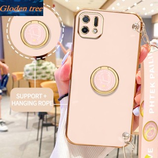 เคสโทรศัพท์มือถือ ลายต้นไม้ Gloden พร้อมขาตั้ง และสายคล้อง สําหรับ OPPO A16K A16E