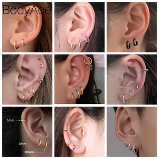 Bodyace 1 ชิ้น กระดูกอ่อน กอด ต่างหู สเตนเลส ห่วงเล็ก ต่างหูวงกลมสีดํา ต่างหูกลม เจาะหู ทรากัส