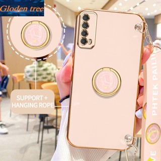 เคสโทรศัพท์มือถือ ลายต้นไม้ Gloden พร้อมขาตั้ง และสายคล้อง สําหรับ Huawei Y7A Y6P Y8P 2020 Y9S Enjoy 20 SE