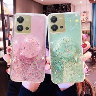 เคสโทรศัพท์มือถือซิลิโคน TPU แบบนิ่ม ประดับเลื่อม และกากเพชร พร้อมขาตั้ง หรูหรา สําหรับ vivo V21 5G V21e V20 Pro V 20 SE 21 21e 20 V20Pro