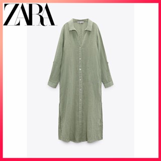 Zara ใหม่ ชุดเดรสผ้าลินิน สําหรับผู้หญิง