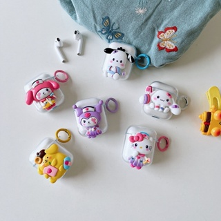 SANRIO เคสหูฟังบลูทูธไร้สาย ซิลิโคน tpu ใส แบบนิ่ม ลายการ์ตูนซานริโอ้ พร้อมตะขอ สําหรับ AirPods 1 2 pro2 2022 gen3